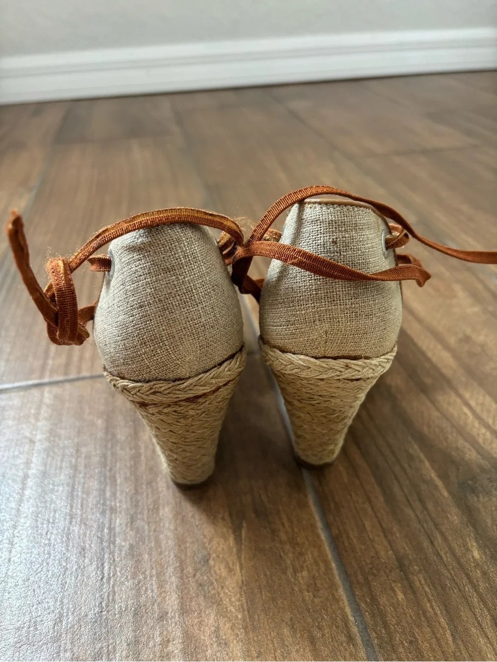 Salvatore Ferragamo Jute Fabric and Leather Espadrille Wedge Pumps Size 8
